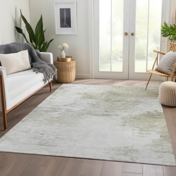 9' X 12' Ivory Beige And Taupe Abstract Washable Indoor Outdoor Area Rug