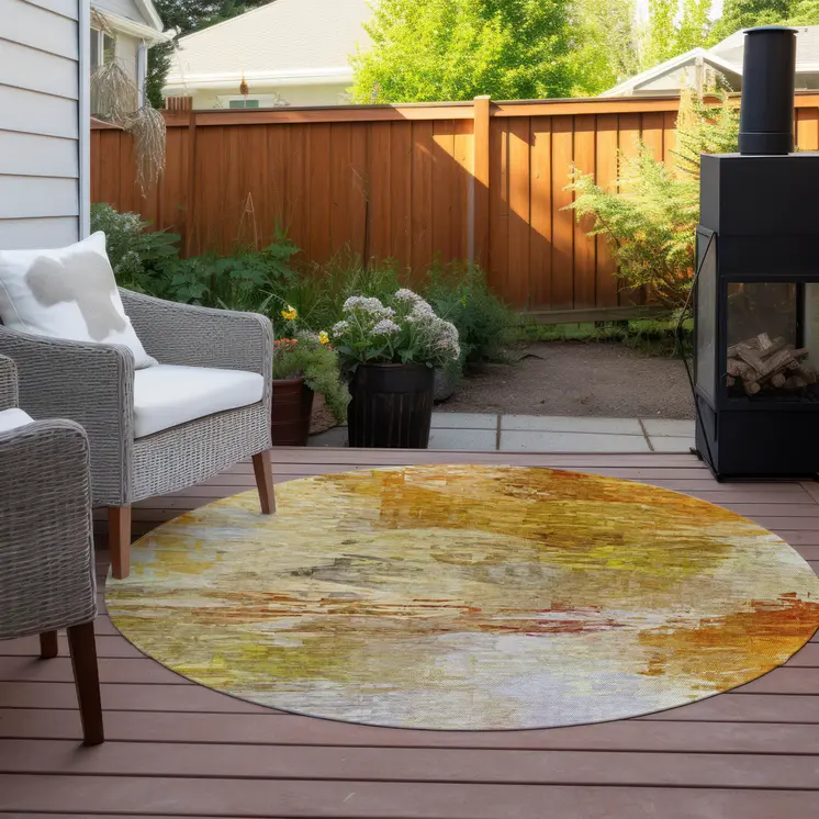 8' Orange Copper And Terra Cotta Round Abstract Washable Indoor Outdoor Area Rug
