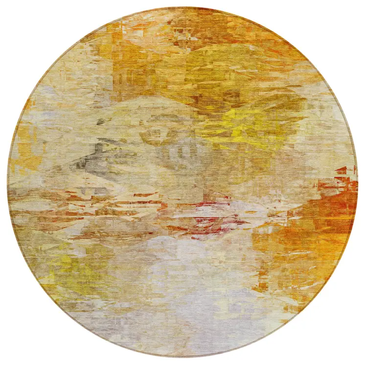 8' Orange Copper And Terra Cotta Round Abstract Washable Indoor Outdoor Area Rug