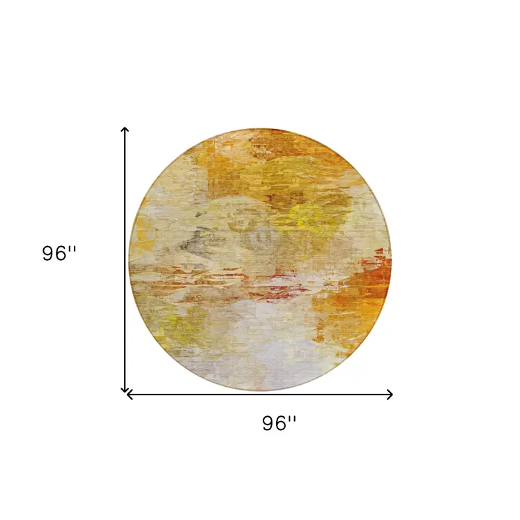 8' Orange Copper And Terra Cotta Round Abstract Washable Indoor Outdoor Area Rug