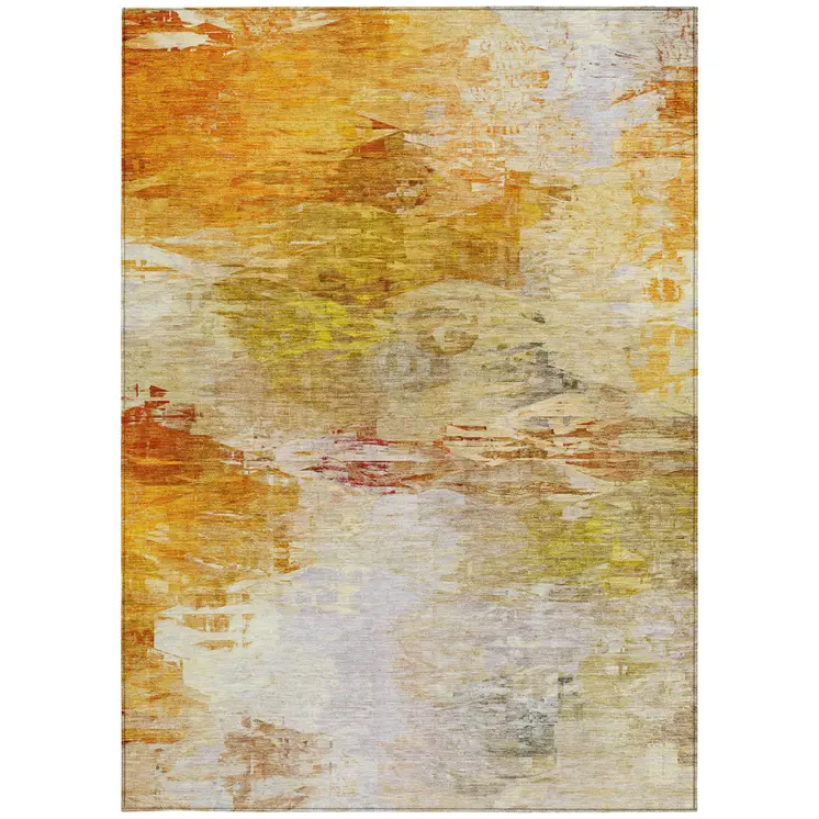 9' X 12' Orange Copper And Terra Cotta Abstract Washable Indoor Outdoor Area Rug
