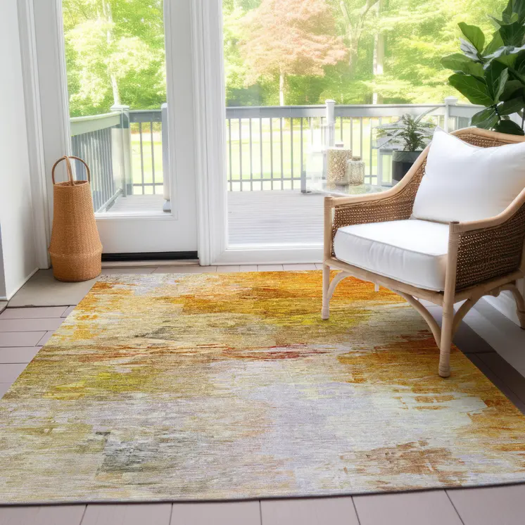 9' X 12' Orange Copper And Terra Cotta Abstract Washable Indoor Outdoor Area Rug
