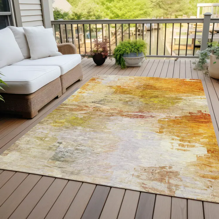 10' X 14' Orange Copper And Terra Cotta Abstract Washable Indoor Outdoor Area Rug