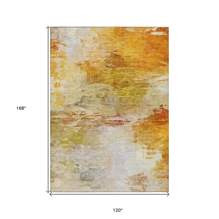 10' X 14' Orange Copper And Terra Cotta Abstract Washable Indoor Outdoor Area Rug