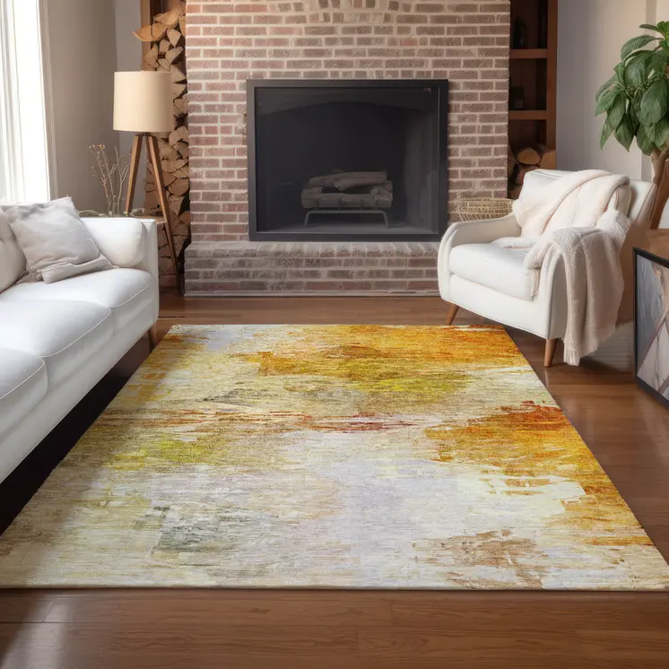 10' X 14' Orange Copper And Terra Cotta Abstract Washable Indoor Outdoor Area Rug