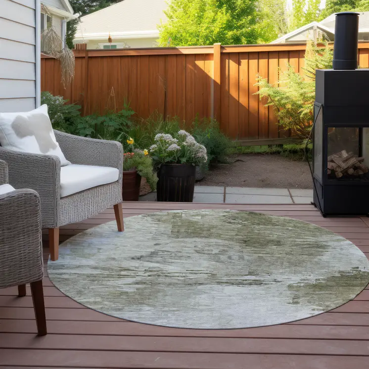 8' Taupe Beige And Brown Round Abstract Washable Indoor Outdoor Area Rug