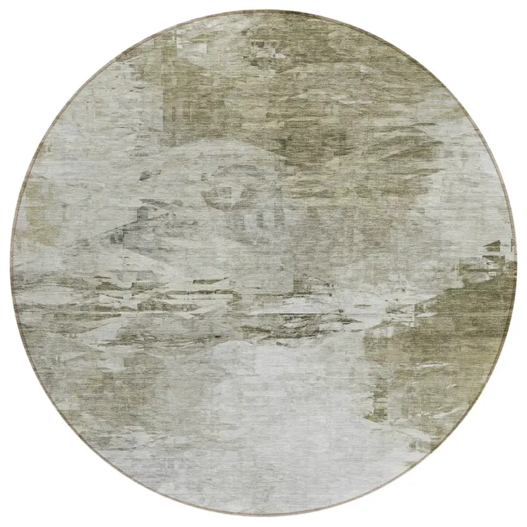 8' Taupe Beige And Brown Round Abstract Washable Indoor Outdoor Area Rug
