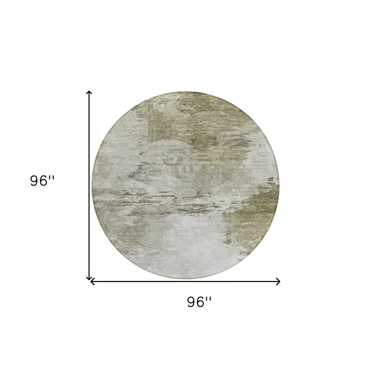 8' Taupe Beige And Brown Round Abstract Washable Indoor Outdoor Area Rug
