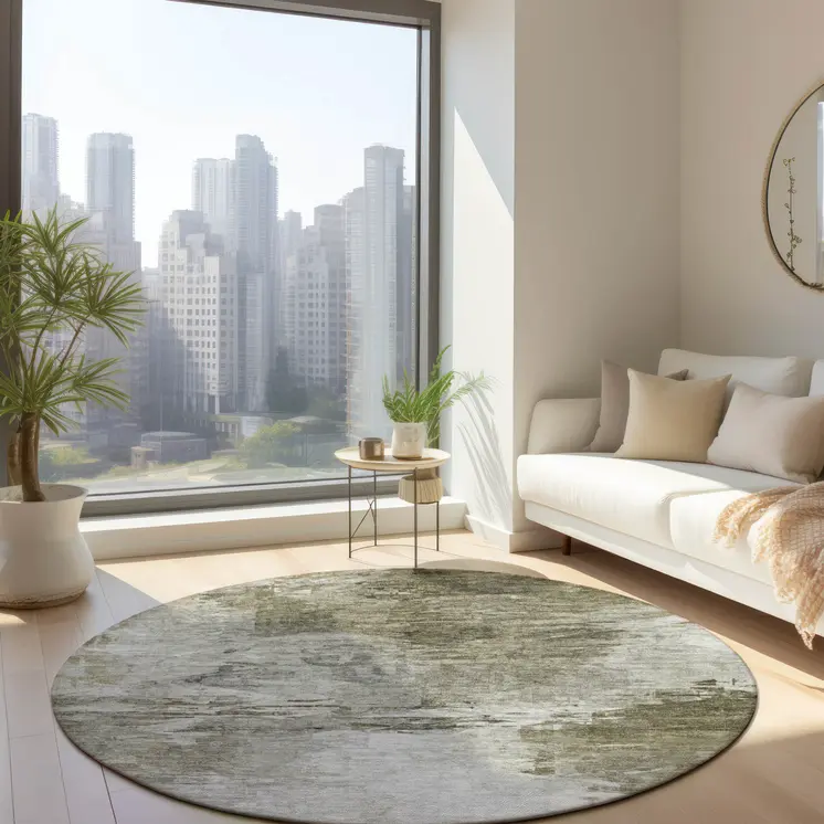 8' Taupe Beige And Brown Round Abstract Washable Indoor Outdoor Area Rug