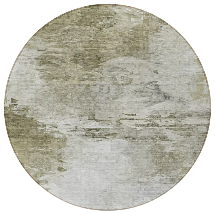 8' Taupe Beige And Brown Round Abstract Washable Indoor Outdoor Area Rug