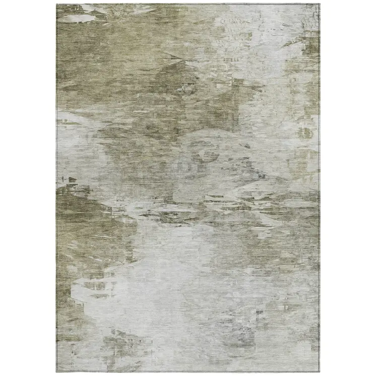 8' X 10' Taupe Beige And Brown Abstract Washable Indoor Outdoor Area Rug