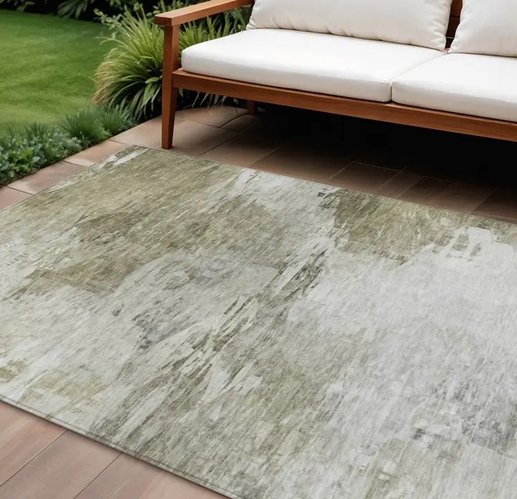 8' X 10' Taupe Beige And Brown Abstract Washable Indoor Outdoor Area Rug