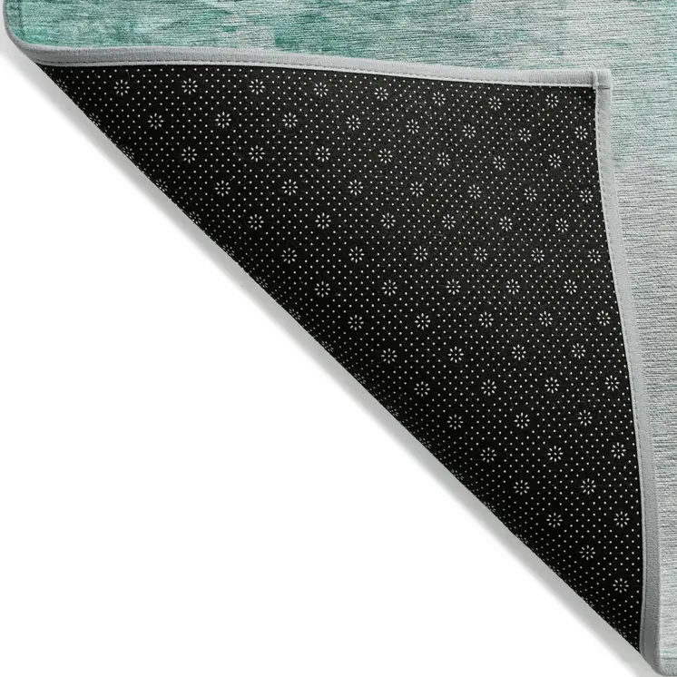 5' X 8' Teal Blue Aqua And Silver Abstract Washable Indoor Outdoor Area Rug