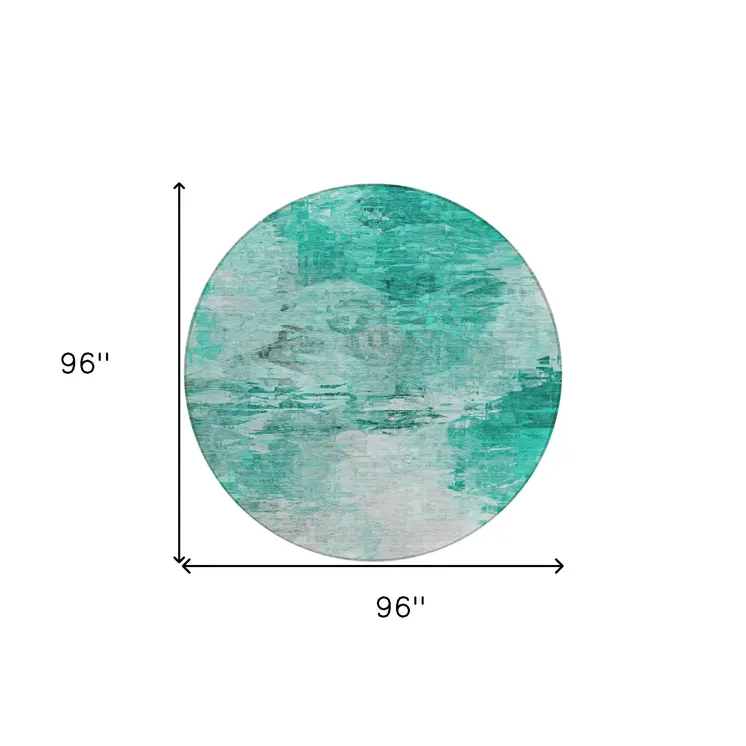 8' Teal Blue Aqua And Silver Round Abstract Washable Indoor Outdoor Area Rug