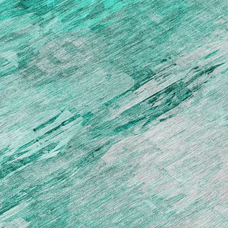 8' Teal Blue Aqua And Silver Round Abstract Washable Indoor Outdoor Area Rug