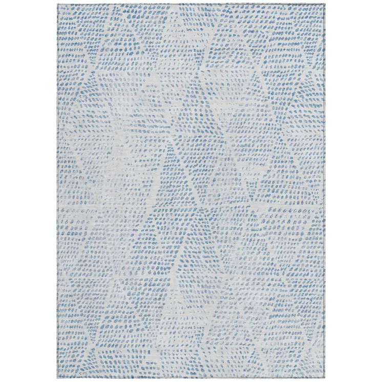 3' X 5' Denim Blue Ivory And Gray Geometric Washable Indoor Outdoor Area Rug