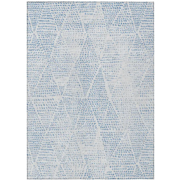 3' X 5' Denim Blue Ivory And Gray Geometric Washable Indoor Outdoor Area Rug