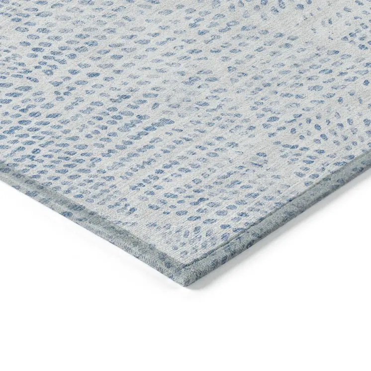 3' X 5' Denim Blue Ivory And Gray Geometric Washable Indoor Outdoor Area Rug