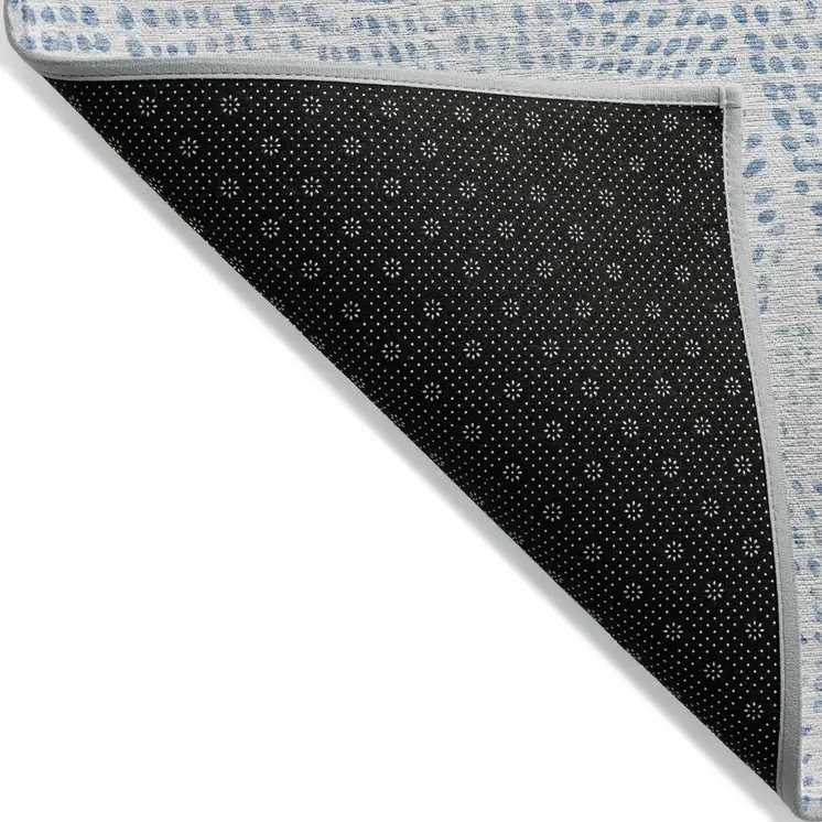 8' X 10' Denim Blue Ivory And Gray Geometric Washable Indoor Outdoor Area Rug