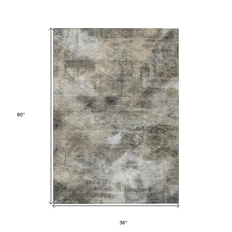 3' X 5' Beige Taupe And Gray Abstract Washable Indoor Outdoor Area Rug