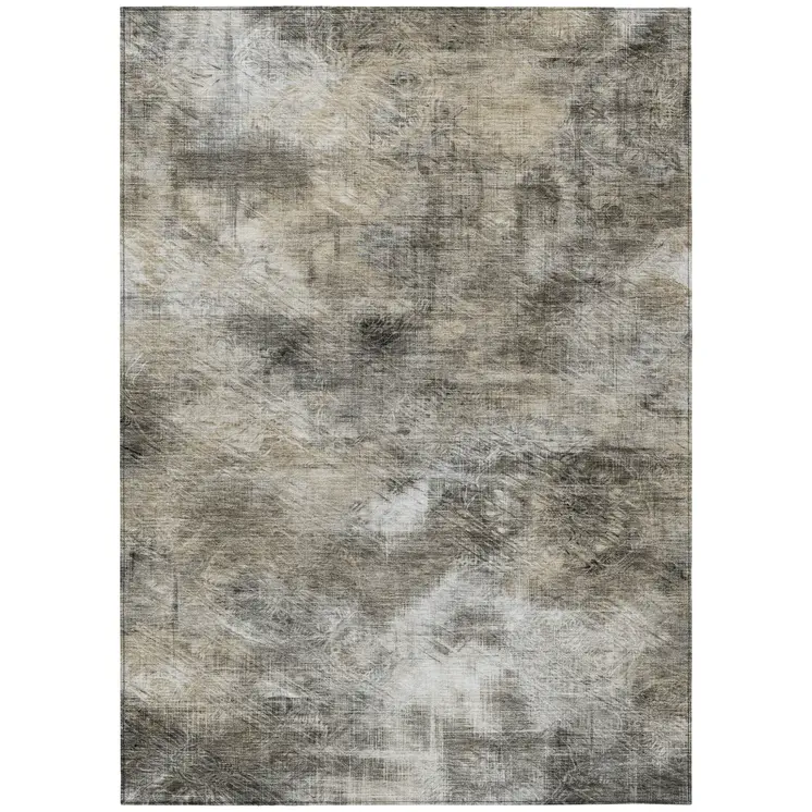 5' X 8' Beige Taupe And Gray Abstract Washable Indoor Outdoor Area Rug