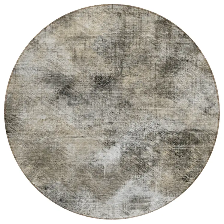 8' Beige Taupe And Gray Round Abstract Washable Indoor Outdoor Area Rug