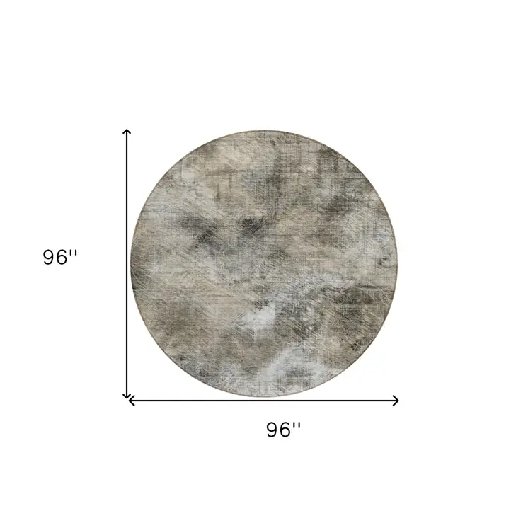 8' Beige Taupe And Gray Round Abstract Washable Indoor Outdoor Area Rug