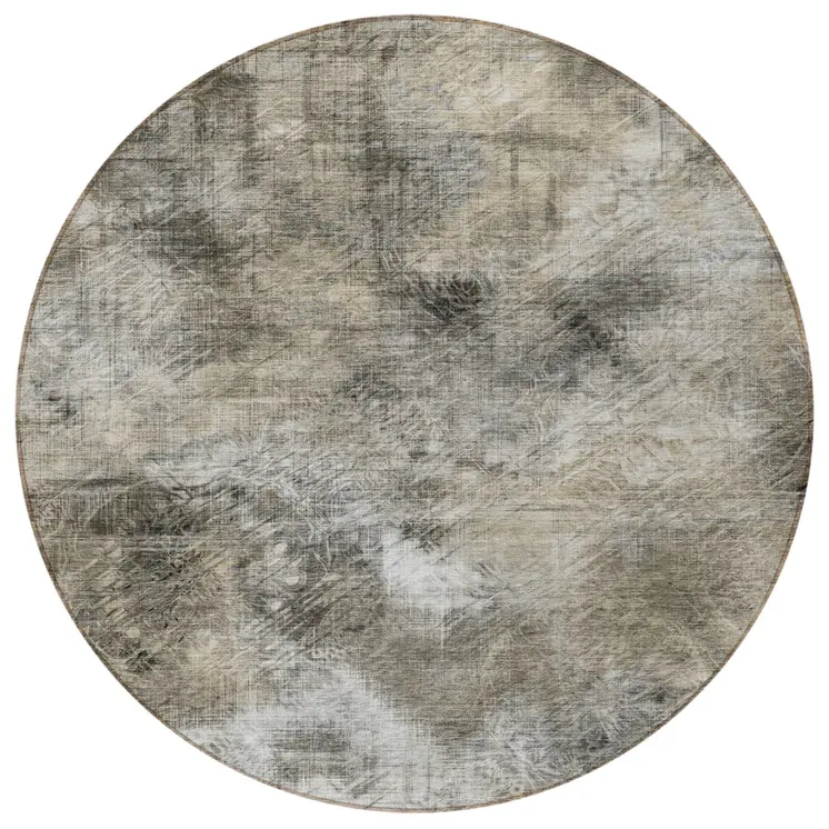 8' Beige Taupe And Gray Round Abstract Washable Indoor Outdoor Area Rug