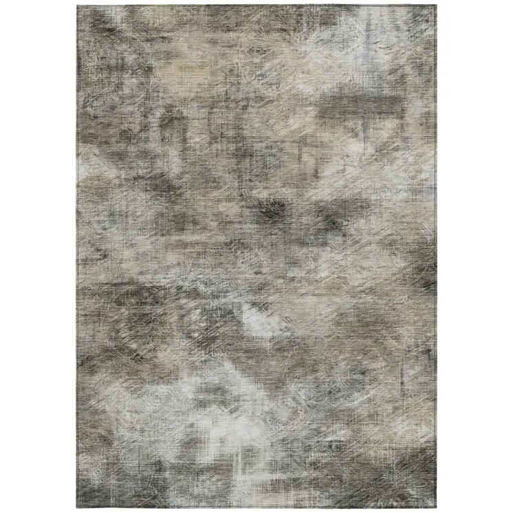 8' X 10' Beige Taupe And Gray Abstract Washable Indoor Outdoor Area Rug