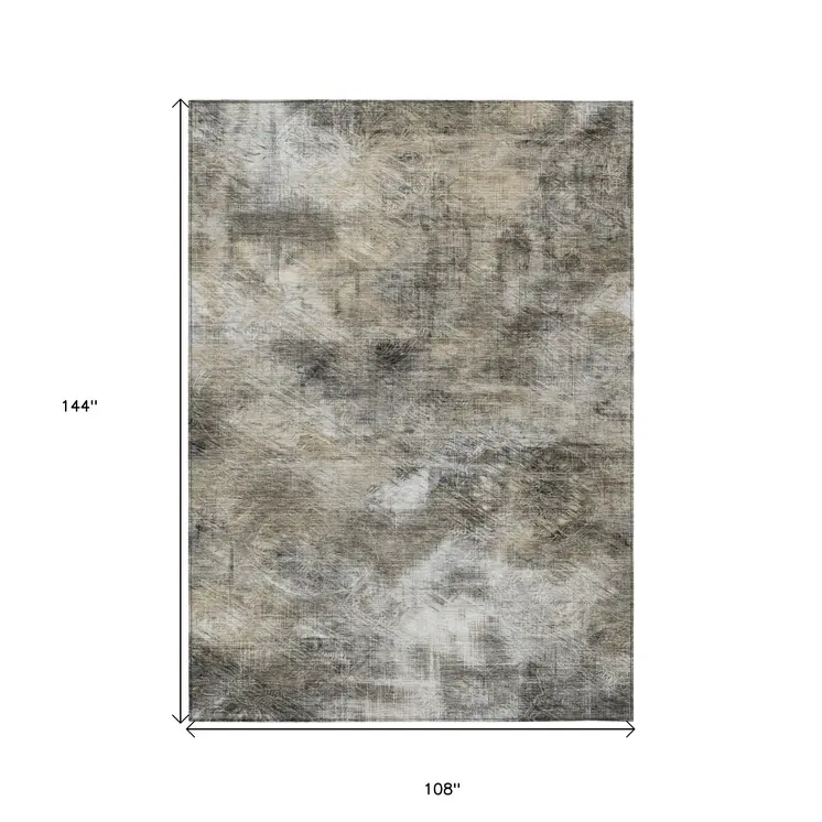 9' X 12' Beige Taupe And Gray Abstract Washable Indoor Outdoor Area Rug