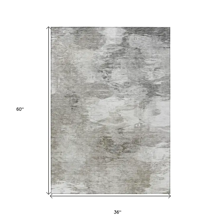 3' X 5' Beige Tan And Gray Abstract Washable Indoor Outdoor Area Rug