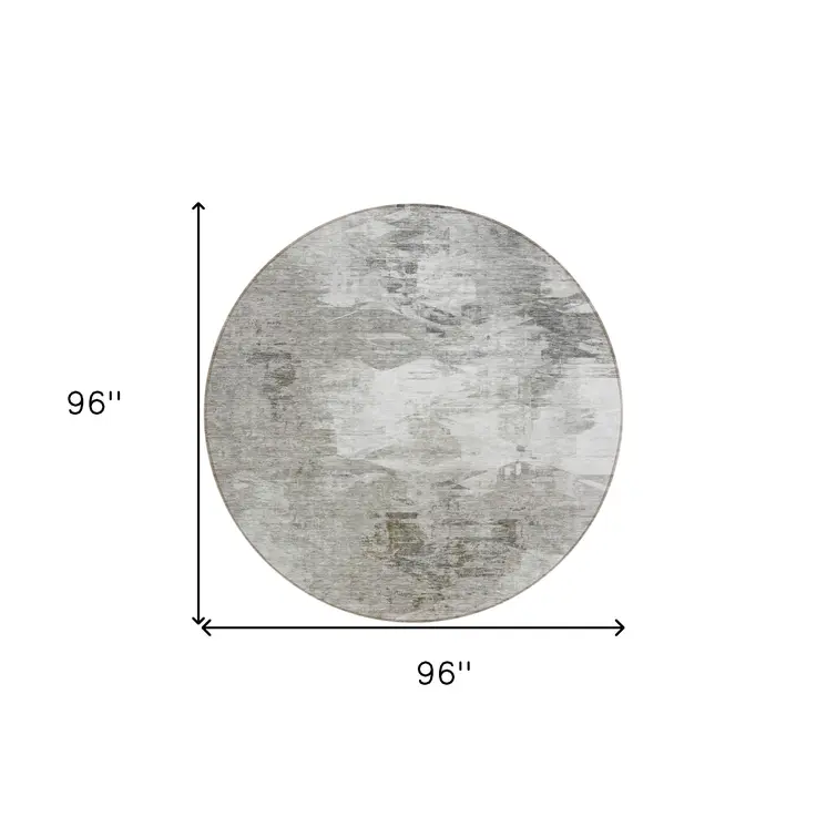 8' Beige Tan And Gray Round Abstract Washable Indoor Outdoor Area Rug