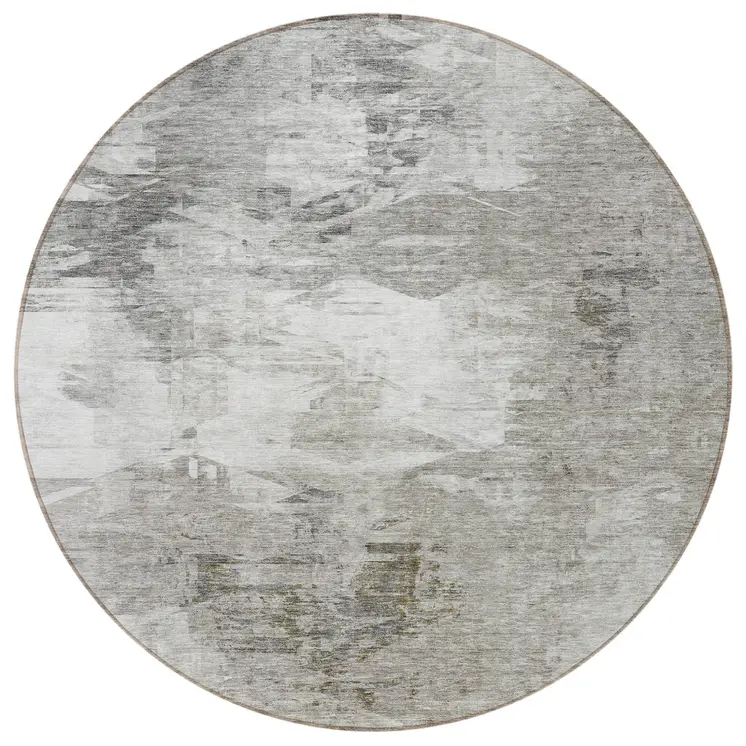 8' Beige Tan And Gray Round Abstract Washable Indoor Outdoor Area Rug