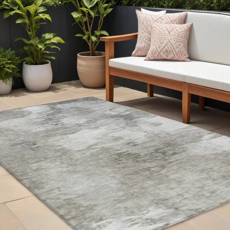 8' X 10' Beige Tan And Gray Abstract Washable Indoor Outdoor Area Rug