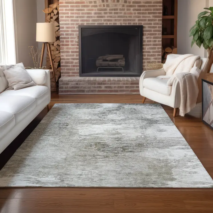 8' X 10' Beige Tan And Gray Abstract Washable Indoor Outdoor Area Rug