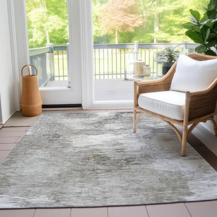8' X 10' Beige Tan And Gray Abstract Washable Indoor Outdoor Area Rug
