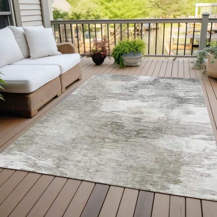 9' X 12' Beige Tan And Gray Abstract Washable Indoor Outdoor Area Rug