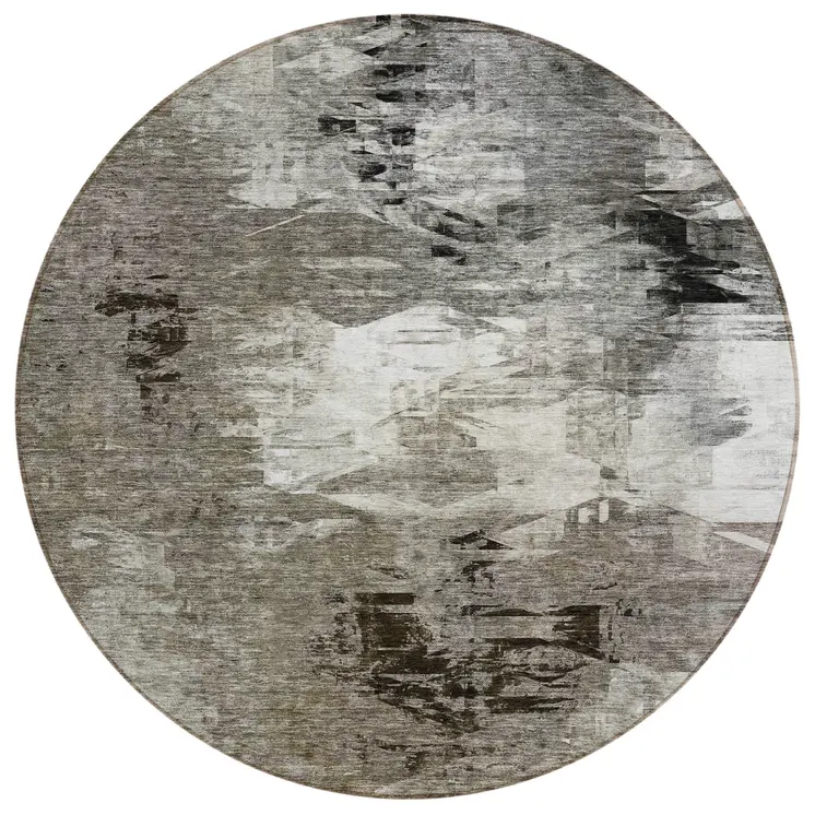 8' Taupe Beige And Ivory Round Abstract Washable Indoor Outdoor Area Rug