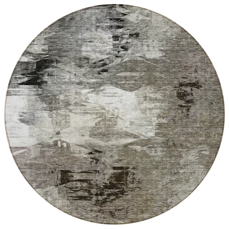 8' Taupe Beige And Ivory Round Abstract Washable Indoor Outdoor Area Rug