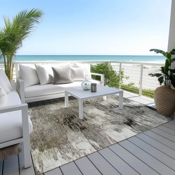 8' X 10' Taupe Beige And Ivory Abstract Washable Indoor Outdoor Area Rug