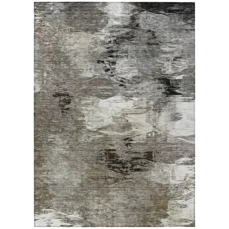 8' X 10' Taupe Beige And Ivory Abstract Washable Indoor Outdoor Area Rug