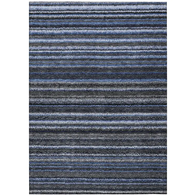 3' X 5' Denim Blue And Gray Striped Washable Indoor Outdoor Area Rug