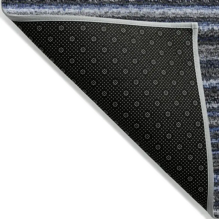 3' X 5' Denim Blue And Gray Striped Washable Indoor Outdoor Area Rug