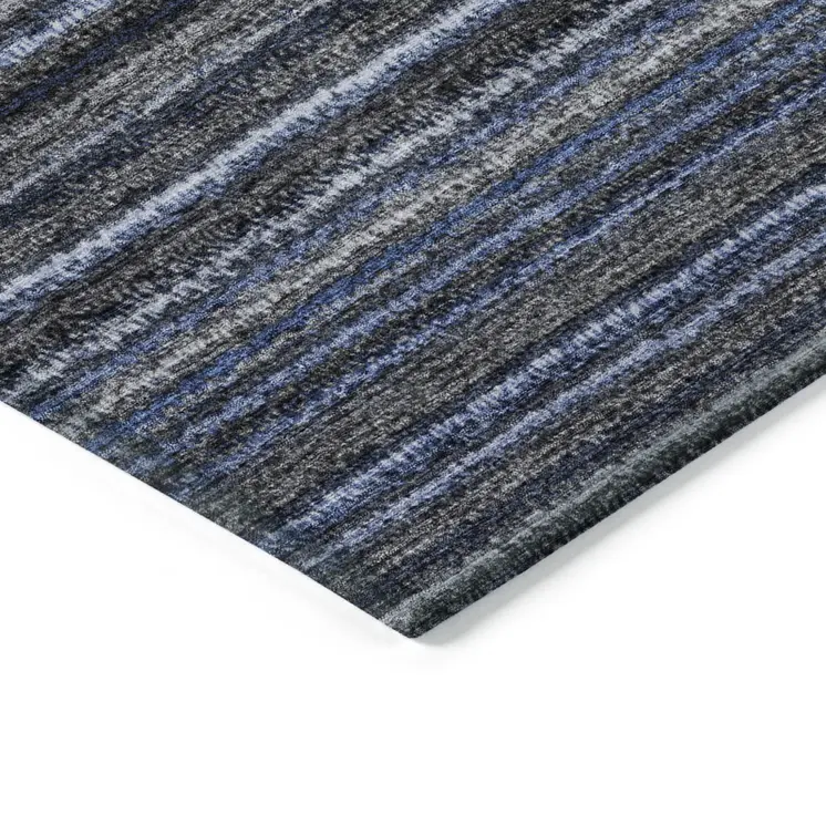 3' X 5' Denim Blue And Gray Striped Washable Indoor Outdoor Area Rug