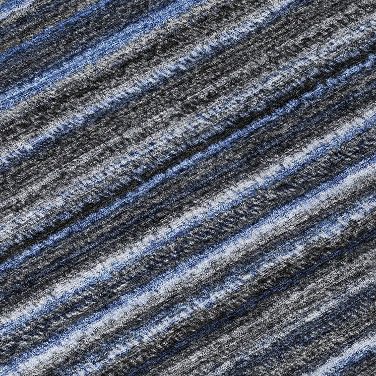 8' Denim Blue And Gray Round Striped Washable Indoor Outdoor Area Rug