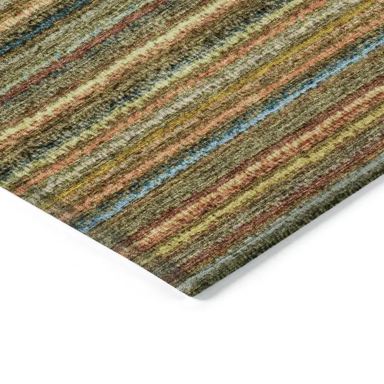 3' X 5' Coral Gold And Green Striped Washable Indoor Outdoor Area Rug