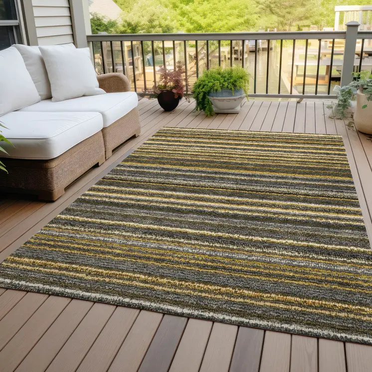 3' X 5' Gold Beige And Wheat Striped Washable Indoor Outdoor Area Rug