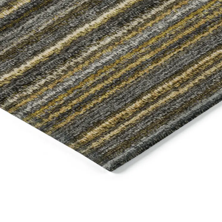 3' X 5' Gold Beige And Wheat Striped Washable Indoor Outdoor Area Rug
