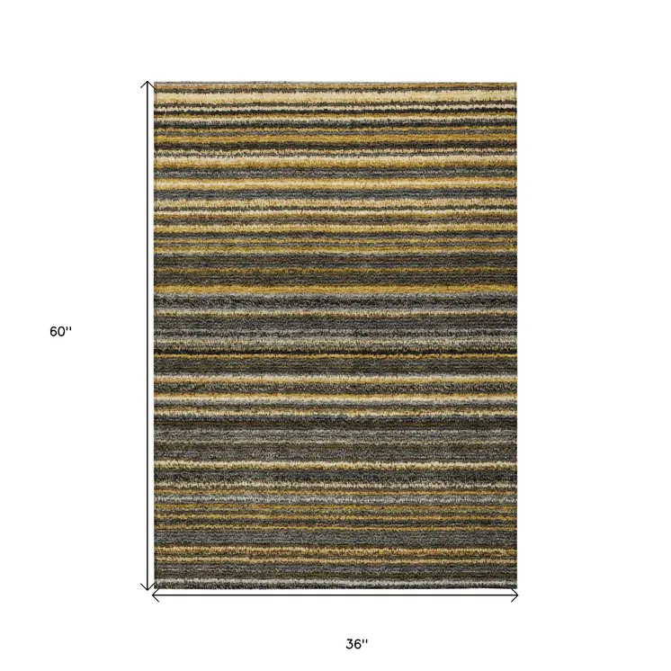 3' X 5' Gold Beige And Wheat Striped Washable Indoor Outdoor Area Rug