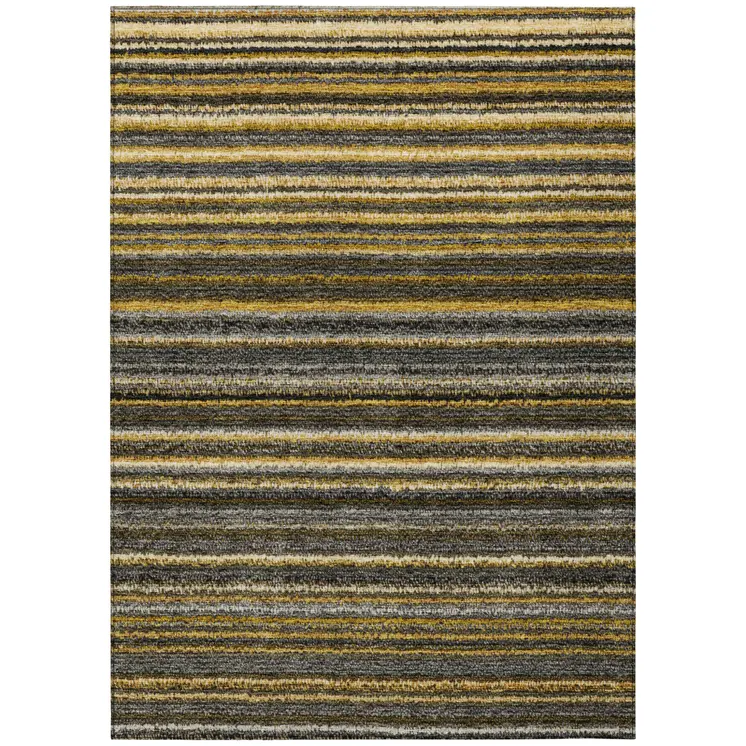 5' X 8' Gold Beige And Wheat Striped Washable Indoor Outdoor Area Rug